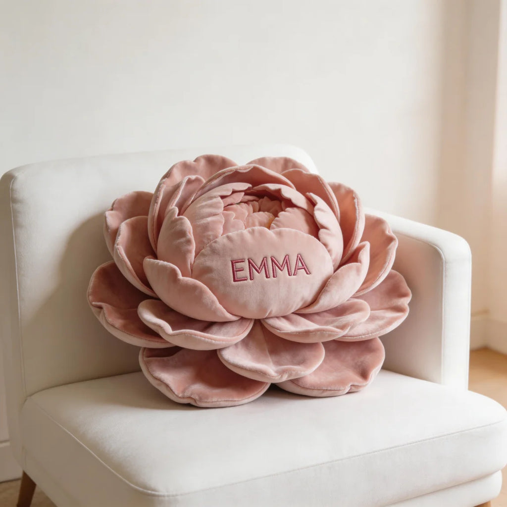 Personalized Blooming Peony Flower Pillow with Custom Name