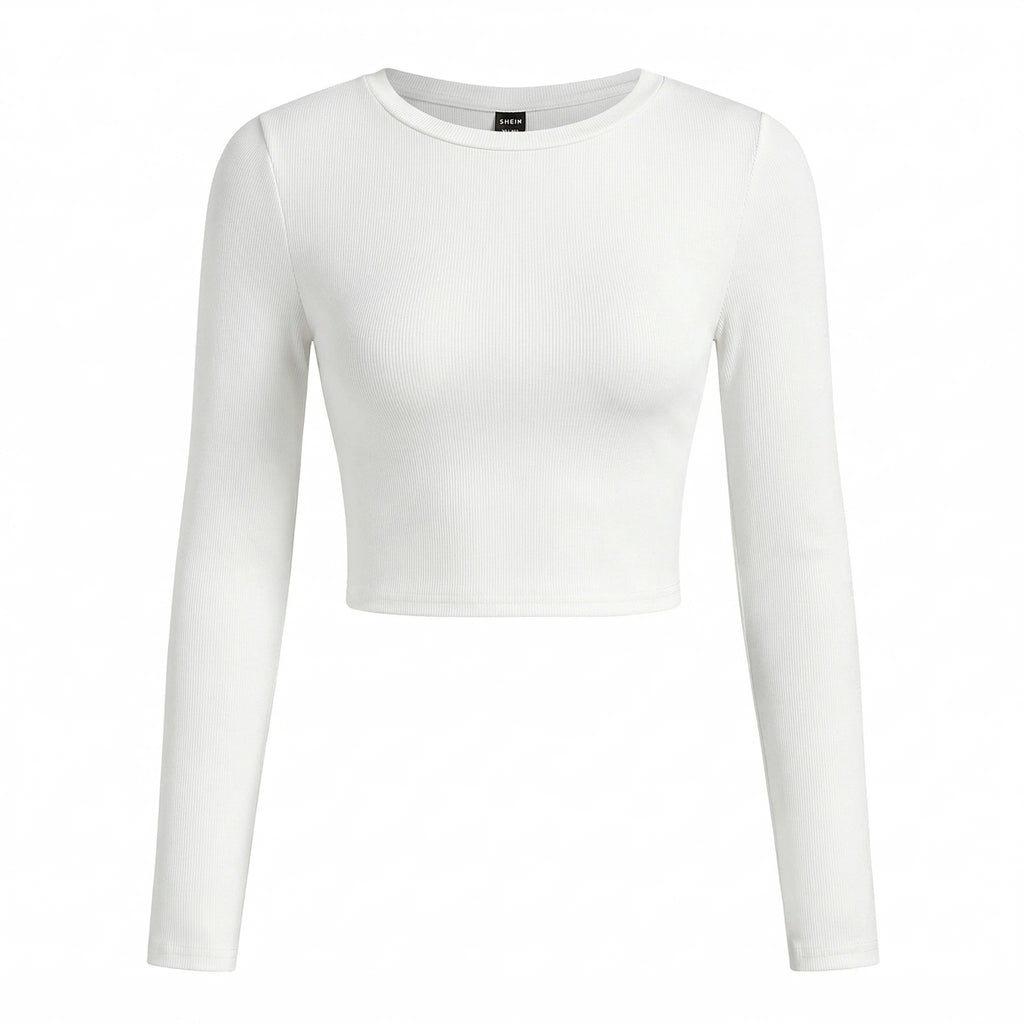Custom Women’s Long Sleeve Crop Top – Personalized Soft Stretch Fitted Shirt