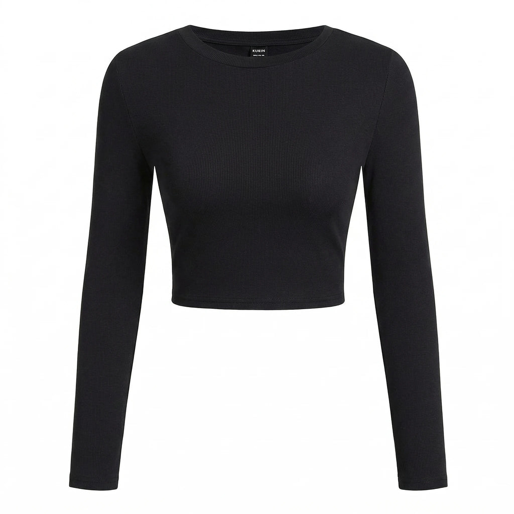 Custom Women’s Long Sleeve Crop Top – Personalized Soft Stretch Fitted Shirt
