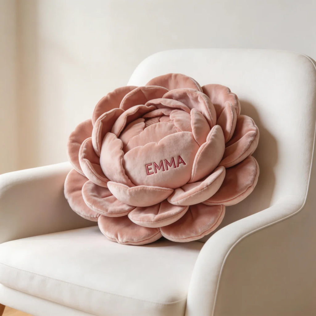 Personalized Blooming Peony Flower Pillow with Custom Name